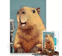 Rompecabezas de 1000 Piezas para Adultos Capibara Cantante con micrófono,Corte preciso,Juego de concentración,Regalo,Juego de Ocio,Escena navideña (38x52cm)