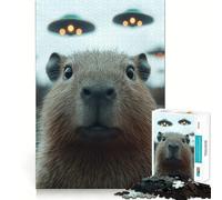 Rompecabezas de 1000 Piezas para Adultos Capibara con ovnis de Fondo Piezas de Corte Limpio Juego de Habilidad Mental Momento de relajación Diversión Escena navideña Arte (50x75cm)