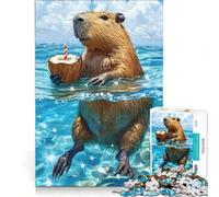 Rompecabezas de 1000 Piezas para Adultos: Capibara disfrutando de una Bebida de Coco en el océano Juegos relajantes, desafiantes y de dificultad Moderada cumpleaños 38x26cm