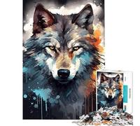 Rompecabezas de 1000 Piezas para Adultos Cara de Lobo Acuarela Oscura Juguetes educativos Juego práctico de análisis y lógica Regalo Divertido (tamaño 38x26cm)