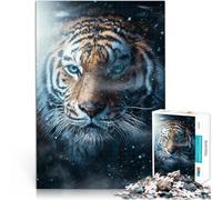Rompecabezas de 1000 Piezas para Adultos Cara de Tigre Salvaje de Nieve Hecho de Papel,para Mayores de 14 años Juego Familiar antiestrés desafío difícil Una Obra de Arte。tamaño:38x52cm