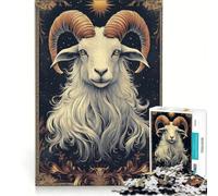 Rompecabezas de 1000 Piezas para Adultos: Carnero Blanco Capricornio con Cuernos Dorados, Juguete antiestrés, desafío difícil, Toda la Familia, 38x26cm