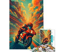 Rompecabezas de 1000 Piezas para Adultos Carrera de Motocicletas en un Paisaje Urbano Desafío artístico Educativo Juego antiestrés Educativo Apto para Mayores de 14 años (50x75cm)