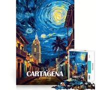 Rompecabezas de 1000 Piezas para Adultos Cartagena,Colombia,Noche Estrellada,Paisaje Urbano,decoración,Juguete para ejercitar la Mente,Entretenimiento Casual, (38x52cm)