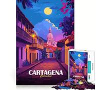 Rompecabezas de 1000 Piezas para Adultos Cartagena Colombia Vista de la Calle Ilustración Encaja a la perfección Arte Juego Mental Regalo Juego Lento Arte de Pared navideño (38x52cm)