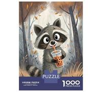 Rompecabezas De 1000 Piezas para Adultos Cartoon Raccoon Drinking Bubble Tea Rompecabezas para Adultos Juegos Divertidos Corte De Precisión Actividades Divertidas En Casa, 52x38cm/1000pcs