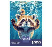 Rompecabezas De 1000 Piezas Para Adultos Cartoon Raccoon Swimming Underwater with Bubbles Rompecabezas Para Adultos Juegos Relajantes Pero Divertidos Y Humorísticos Desafiante De Completar 38x26cm/100