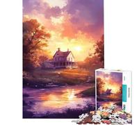 Rompecabezas de 1000 Piezas para Adultos Casa al Atardecer Junto al río Juguetes educativos Juegos Familiares Una Obra de Arte Un Gran Regalo para los Amantes de los Juegos (Tamaño 38x52cm)