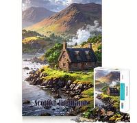 Rompecabezas de 1000 Piezas para Adultos Casa de Campo en Las Tierras Altas escocesas, Juego de ingenio, Regalo Divertido y Acogedor para Navidad (50x75cm)