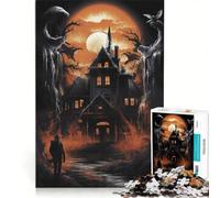 Rompecabezas de 1000 Piezas para Adultos Casa embrujada bajo la Luna Llena, decoración de Pared, Juego de Carreras de Velocidad, Ideal para Decorar un Escritorio 50x75cm
