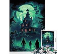 Rompecabezas de 1000 Piezas para Adultos: Casa embrujada con Fantasmas a la luz de la Luna Juguetes antiestrés Gran Regalo para Juegos Juego práctico y desafiante para completar Tamaño 50x75cm