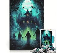 Rompecabezas de 1000 Piezas para Adultos Casa embrujada con Fantasmas y murciélagos, decoración de Pared, Juego de Carreras de Velocidad, Ideal para Decorar un Escritorio 38x26cm