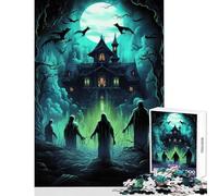 Rompecabezas de 1000 Piezas para Adultos casa embrujada con Fantasmas y murciélagos decoración del hogar Juguetes Regalos para Mujeres y Hombres Juego práctico para Mejorar el Amor en Pareja 38x52cm