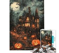 Rompecabezas de 1000 Piezas para Adultos Casa tenebrosa de Halloween con Calabazas Rompecabezas para Adultos Juegos Divertidos análisis y lógica interacción Entre Padres e Hijos (tamaño 50x75cm)