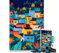 Rompecabezas de 1000 Piezas para Adultos Casas Coloridas de un Pueblo Tropical,Arte Minimalista,Arte de Corte nítido,desafío Inteligente,Juego para Pasar el Tiempo,decoración navideña para la Pared