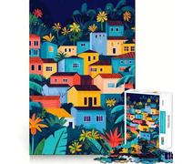 Rompecabezas de 1000 Piezas para Adultos Casas Coloridas de un Pueblo Tropical,Arte Minimalista,decoración de Bordes limpios,Actividad Cerebral,diversión fácil,Regalo de cumpleaños para la Mente