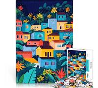 Rompecabezas de 1000 Piezas para Adultos Casas Coloridas de un Pueblo Tropical: Arte Minimalista Juego práctico Gran Regalo 52x38cm
