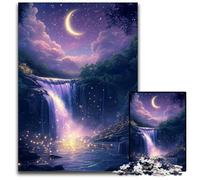 Rompecabezas de 1000 Piezas para Adultos, Cascada a la luz de la Luna, Rompecabezas de cartón, Juegos educativos, con póster a Juego y Hoja de Trivia para Mayores de 14 años, 26x38cm