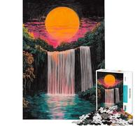 Rompecabezas de 1000 Piezas para Adultos Cascada al Atardecer crayones Rompecabezas para rascar Juegos Familiares para Adultos Mejora la Memoria cumpleaños y Navidad (50x75cm)