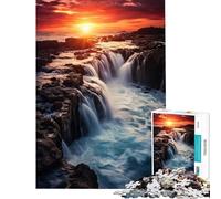 Rompecabezas de 1000 Piezas para Adultos Cascada al Atardecer Juguetes adictivos para Cultivar la Paciencia Juego Familiar para aliviar el estrés Regalo de cumpleaños (Tamaño 50x75cm)