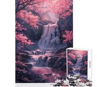 Rompecabezas de 1000 Piezas para Adultos Cascada árboles de Sakura decoración del hogar Juguetes Obras de Arte Regalo Juegos Familiares con póster a Juego y Hoja de Trivia tamaño 38x52cm
