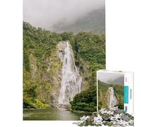 Rompecabezas de 1000 Piezas para Adultos Cascada de Milford Sound Rompecabezas relajantes para Adultos Difícil Regalo de cumpleaños y único (Tamaño 38x52cm)