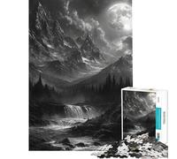 Rompecabezas de 1000 Piezas para Adultos Cascada en la montaña iluminada por la Luna Juegos relajantes para Adultos Una Obra de Arte Difícil y desafiante (Tamaño 50x75cm)
