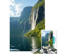 Rompecabezas de 1000 Piezas para Adultos Cascada en un fiordo Difícil y desafiante Ideal para aliviar el estrés y Relajarse Apto para Mayores de 14 años 38x26cm