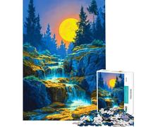 Rompecabezas de 1000 Piezas para Adultos Cascada iluminada por la Luna Bosque Encantado Rompecabezas para Adultos Juegos Familiares desafío difícil cumpleaños y Navidad (38x26cm)