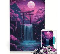Rompecabezas de 1000 Piezas para Adultos Cascada Japonesa Nocturna, Juego Imposible, análisis y lógica, fortalece el Amor Entre Parejas 38x26cm