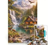 Rompecabezas de 1000 Piezas para Adultos Cascada montañas y Fauna Salvaje Juego Imposible para Relajarse y ejercitar la Mente Ideal para Decorar el Escritorio 50x75cm