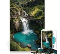 Rompecabezas de 1000 Piezas para Adultos Cascada Turquesa en Valle Verde Arte de Corte preciso Juego Creativo para ejercitar la Mente Juego de Ocio Divertido Regalo de cumpleaños (38x26cm)
