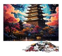 Rompecabezas de 1000 Piezas para Adultos Castillo Matsumoto psicodélico de Noche Rompecabezas Imposible para Adolescentes a Partir de 14 años (tamaño 75 x 50 cm)