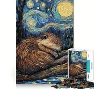 Rompecabezas de 1000 Piezas para Adultos Castor durmiendo en la Noche Estrellada Arte de Corte Fino Juego de ingenio Regalo Ideal para Relajarse Regalo Divertido de cumpleaños (38x26cm)