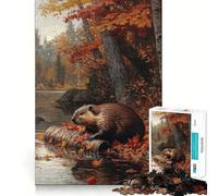 Rompecabezas de 1000 Piezas para Adultos Castor en un Bosque otoñal Bordes Juego cognitivo Regalo Ideal para Jugar sin Hacer Nada Juego de cumpleaños (50x75cm)