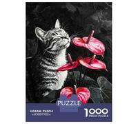 Rompecabezas De 1000 Piezas para Adultos Cat and Anthurium Flowers Painting Rompecabezas para Adolescentes Juego De Ingenio Análisis Y Lógica Difícil Y Desafiante 70x50cm/1000pcs