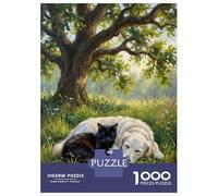 Rompecabezas De 1000 Piezas para Adultos Cat and Dog Sleeping Under Tree Rompecabezas para Adolescentes Juego De Ingenio Desafío Difícil Juego Desafiante Regalos 70x50cm/1000pcs