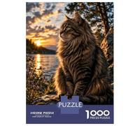 Rompecabezas De 1000 Piezas para Adultos Cat at Sunset by The Lake Rompecabezas para Adolescentes Juego De Ingenio Análisis Y Lógica Difícil Y Desafiante 52x38cm/1000pcs