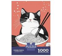 Rompecabezas De 1000 Piezas para Adultos Cat Eating Ramen Noodles Rompecabezas para Adultos Juegos De Relajación Regalo De Cumpleaños Interacción Entre Padres E Hijos 38x26cm/1000pcs