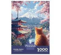 Rompecabezas De 1000 Piezas para Adultos Cat Gazing at Mount Fuji, Japan Rompecabezas para Adultos Juegos Divertidos Regalo De Cumpleaños Diversión En Casa Actividades, 52x38cm/1000pcs