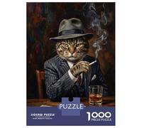 Rompecabezas De 1000 Piezas para Adultos Cat in A Hat Smoking and Playing Cards Rompecabezas para Adolescentes Juego De Ingenio Desafío Difícil Juego Desafiante Regalos 52x38cm/1000pcs