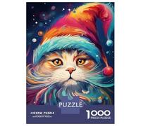Rompecabezas De 1000 Piezas para Adultos Cat in Santa Hat Rompecabezas Práctico Juego Decoración del Hogar Cumpleaños Y Navidad 70x50cm/1000pcs