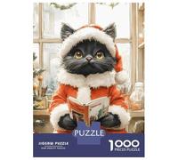 Rompecabezas De 1000 Piezas para Adultos Cat in Santa Suit Reading Rompecabezas para Adultos Juguetes DIY Una Obra De Arte Regalo De Cumpleaños, Regalos, 70x50cm/1000pcs