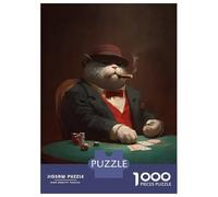 Rompecabezas De 1000 Piezas para Adultos Cat Playing Poker with Cigar Rompecabezas para Adultos Juego Familiar Alivia El Estrés Difícil Y Desafiante 70x50cm/1000pcs