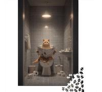 Rompecabezas De 1000 Piezas para Adultos Cat Reading Newspaper on Toilet Rompecabezas para Adultos Juegos Familiares Decoración del Hogar Desafío Educativo 38x26cm/1000pcs