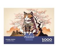 Rompecabezas De 1000 Piezas para Adultos Cat Samurai Japan Rompecabezas para Adultos Juguetes Antiestrés Análisis Y Lógica Desafiante De Completar 52x38cm/1000pcs