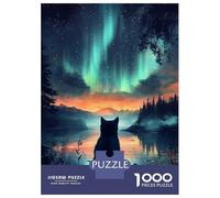 Rompecabezas De 1000 Piezas para Adultos Cat Under Aurora Borealis Northern Lights Rompecabezas para Adultos Juego De Ingenio Desafío Difícil Desafiante De Completar 70x50cm/1000pcs