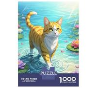 Rompecabezas De 1000 Piezas para Adultos Cat Walking on Water Lilies Pond Rompecabezas para Adultos Juego Práctico Ensamblaje De Patrones Desafiante De Completar 38x26cm/1000pcs