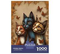 Rompecabezas De 1000 Piezas para Adultos Cats Butterflies Wall Art Print Rompecabezas Juego De Ingenio Una Obra De Arte Cumpleaños Y Navidad 52x38cm/1000pcs