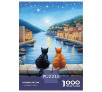 Rompecabezas De 1000 Piezas para Adultos Cats by The Moonlit Harbor Rompecabezas para Adultos Juguetes Antiestrés Difícil Difícil Y Desafiante 70x50cm/1000pcs